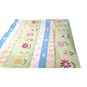 Pottery Barn Kids Floral Patchwork Quilt Throw Blanket Embroidered Daisy Size 86
